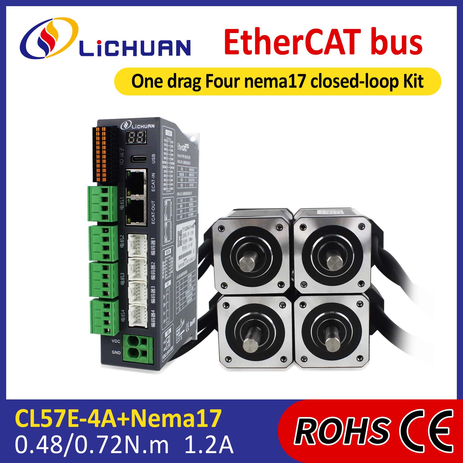 EtherCAT 2Phase Nema17 4-osni komplet gonilnikov za koračni motor z zaprto zanko DC
