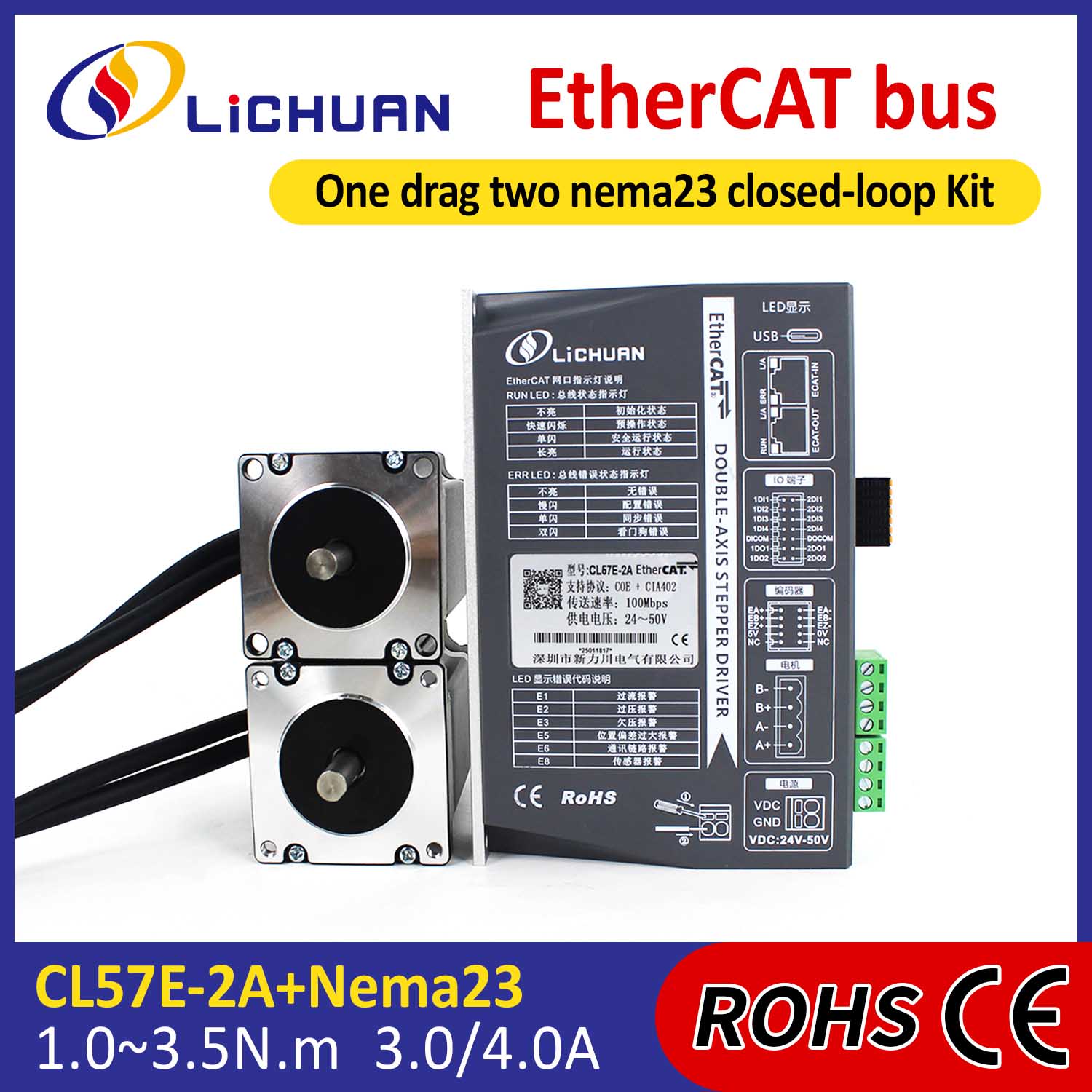 EtherCAT 2Phase Nema23 2-osni komplet gonilnikov za koračni motor z zaprto zanko DC