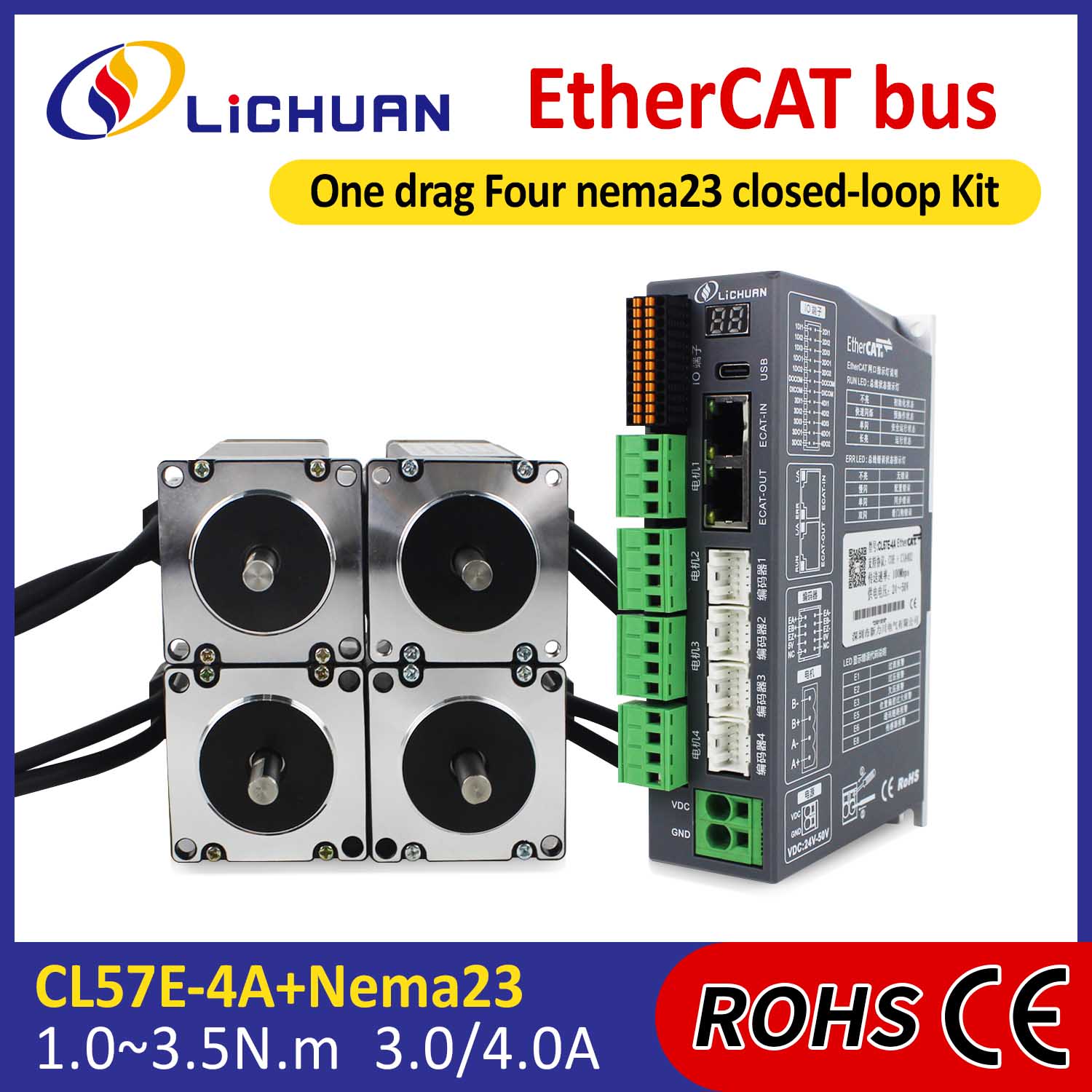EtherCAT 2Phase Nema23 4-osni komplet gonilnikov za koračni motor z zaprto zanko DC