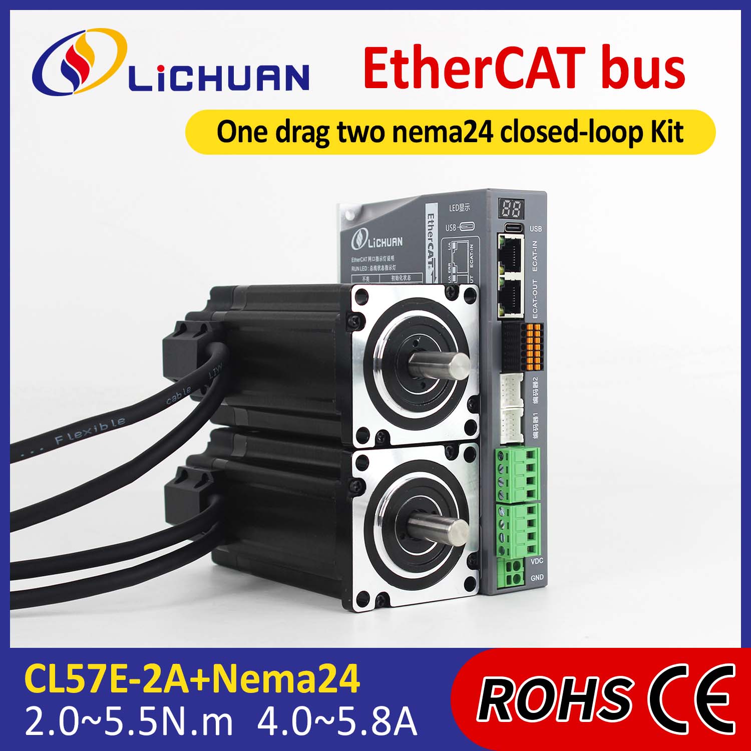 EtherCAT 2Phase Nema24 2-osni komplet gonilnikov za koračni motor z zaprto zanko DC