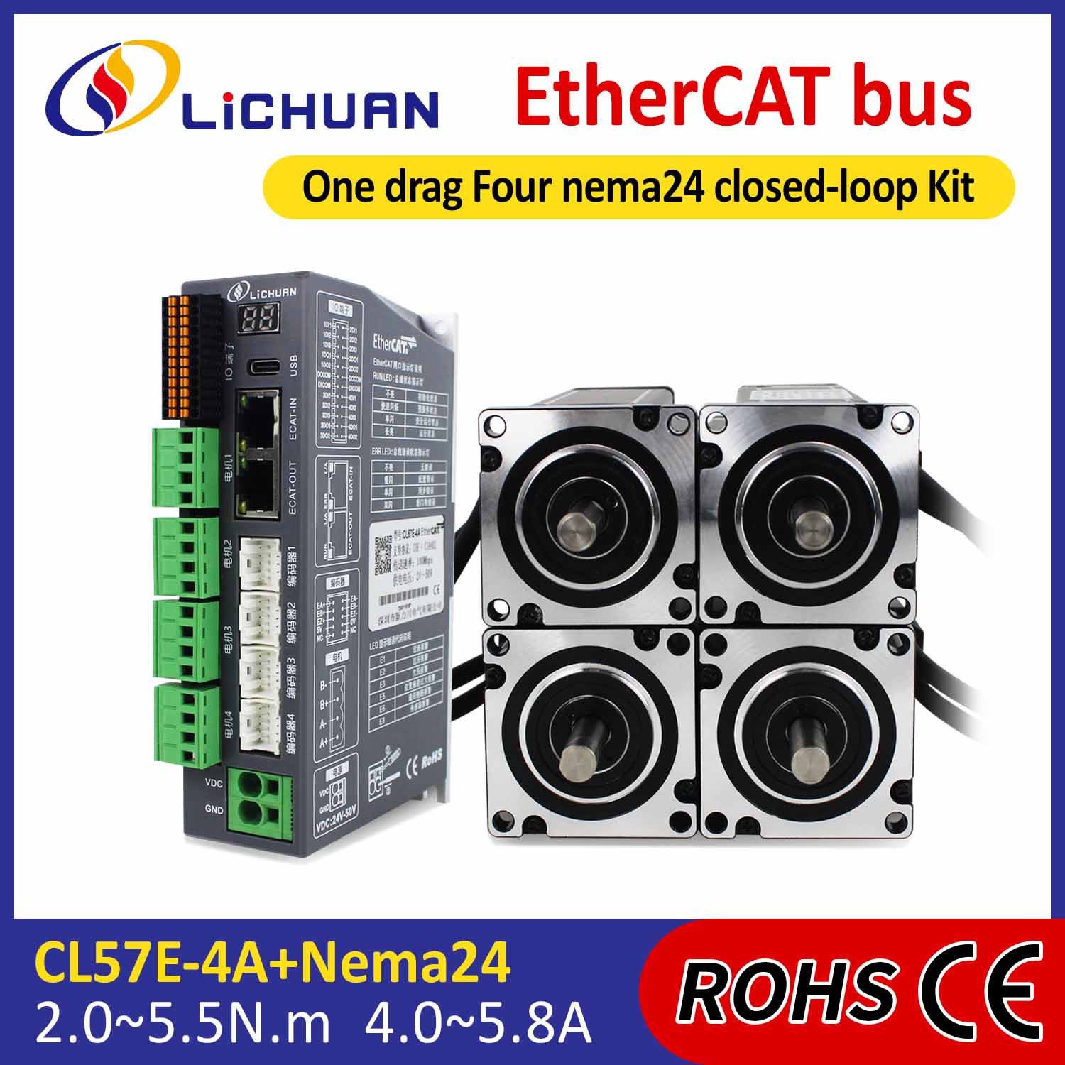 EtherCAT 2Phase Nema24 4-osni komplet gonilnikov za koračni motor z zaprto zanko DC